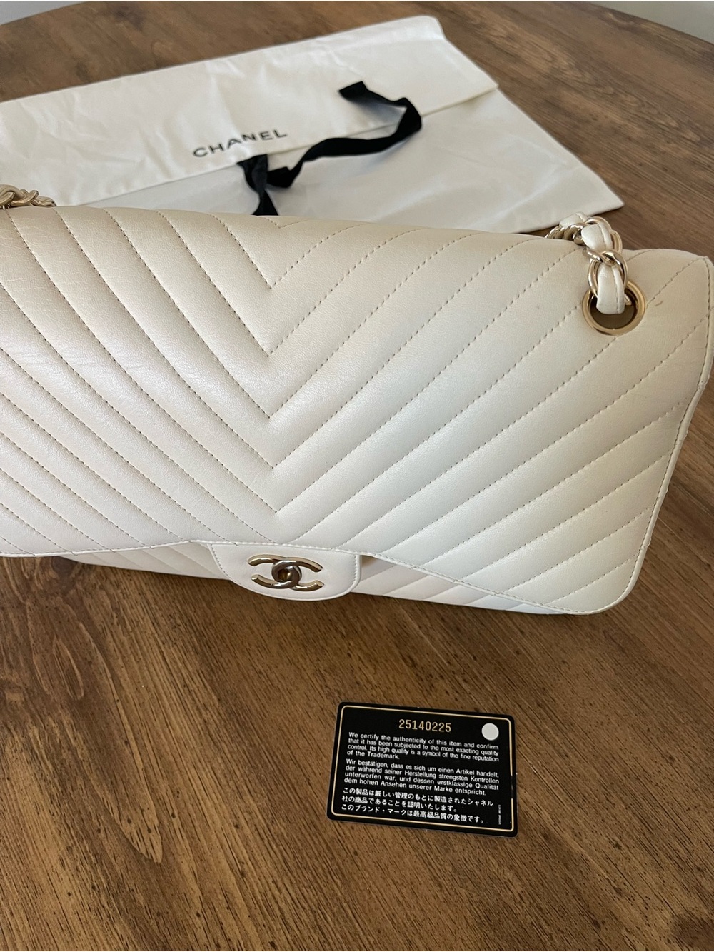CHANEL Classic Jumbo Chevron Double Flap Bag Cream White & Gold Tone Hardware